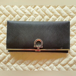 Salvatore Ferragamo Black Gancini Continental Wallet